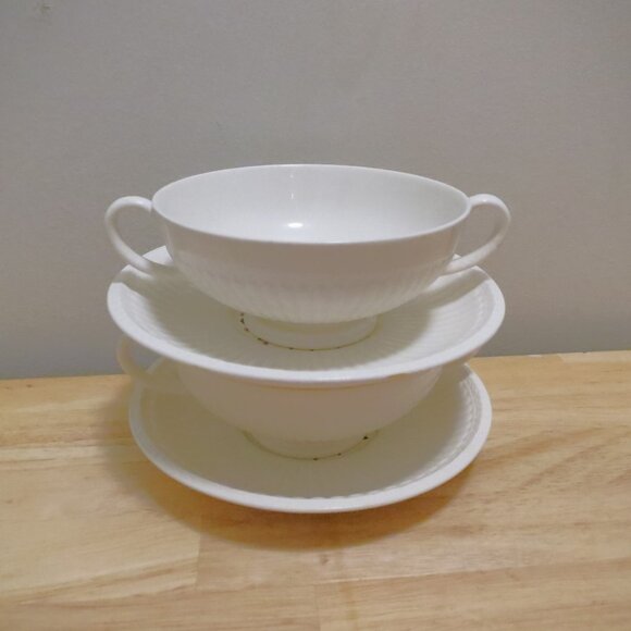 Wedgwood X2 Cream Soup Bouillon Bowl & Saucer Edme Conway Two Handle AK8384 - Picture 2 of 12